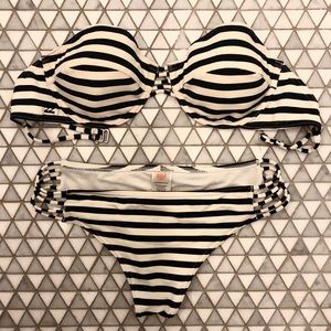 Billabong Black and White Striped Bikini Set